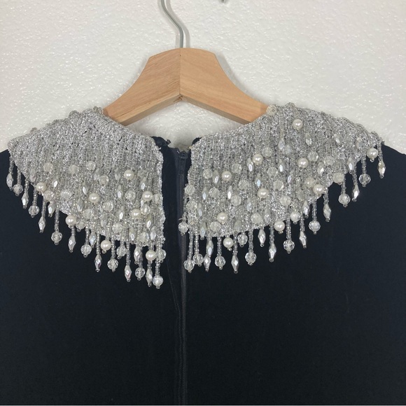 Joseph Magnin Vintage 70s Dress M velvet Embellished Black Silver stones Glam - Picture 10 of 16